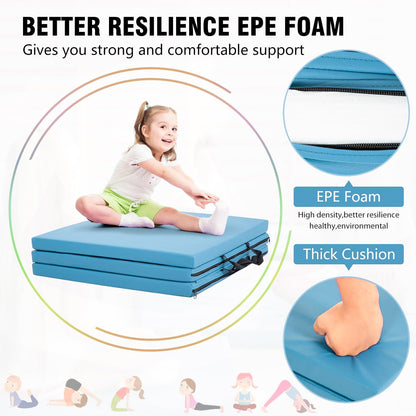 Gymnastics Tumbling Mat Portable Gymnastics Mat Foldable Tumbling Mat 2ft W 6ft L/4ft W 6ft L/4ft W 8ft L/4ft W 10ft Exercise Mat Yoga Mat with Carrying Handles for Yoga Gymnastics
