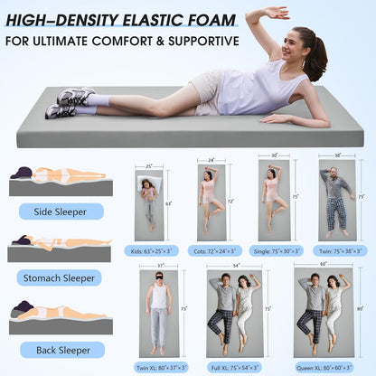 CYMULA Memory Foam Camping Mattress Pad,3inch Sleeping Pad for Camping,Non-Slip Bottom Floor Cot Car Mattress Bed with Retaining Portable Roll up Mattress Pad Mat for Travel Truck Guest Bed Tent