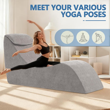 Yoga Chair Lounge for Adult, Yoga Lounge Chair，Ergonomic Chaise Lounge Chair,Chaise Lounge Indoor， Head Pillow，Perfect for Stretching, Massage, and Relaxation, Used in Living Room, Bedroom（Yellow）