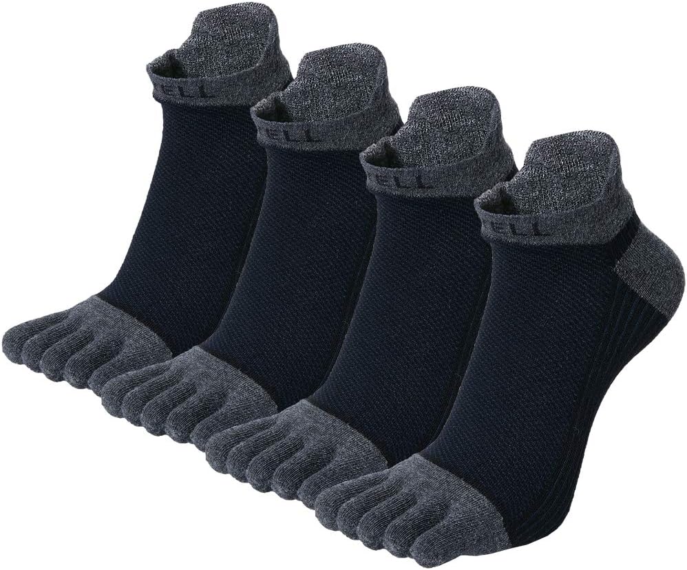 VWELL Cotton Toe Socks Five Finger Socks No Show Crew Athletic Running Socks 4 Pairs,Size 7-11