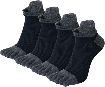 VWELL Cotton Toe Socks Five Finger Socks No Show Crew Athletic Running Socks 4 Pairs,Size 7-11