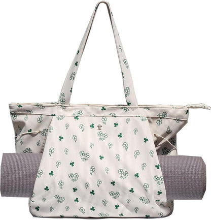 ESVAN Corduroy Yoga Tote Bag Gifts for Women Drawstring Yoga Mat Bag for Office Workout Travel Carryall Pilates Gym