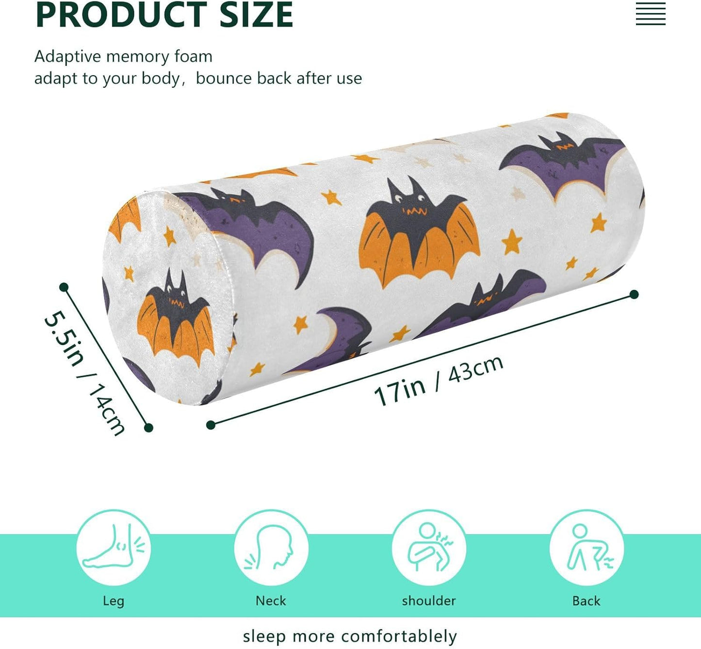c Neck Roll Pillow Bolster Round Health Memory Foam Long Cervical Cylinder Pillows with Removable Washable Cover for Body Bed Legs Back Yoga - Colors A