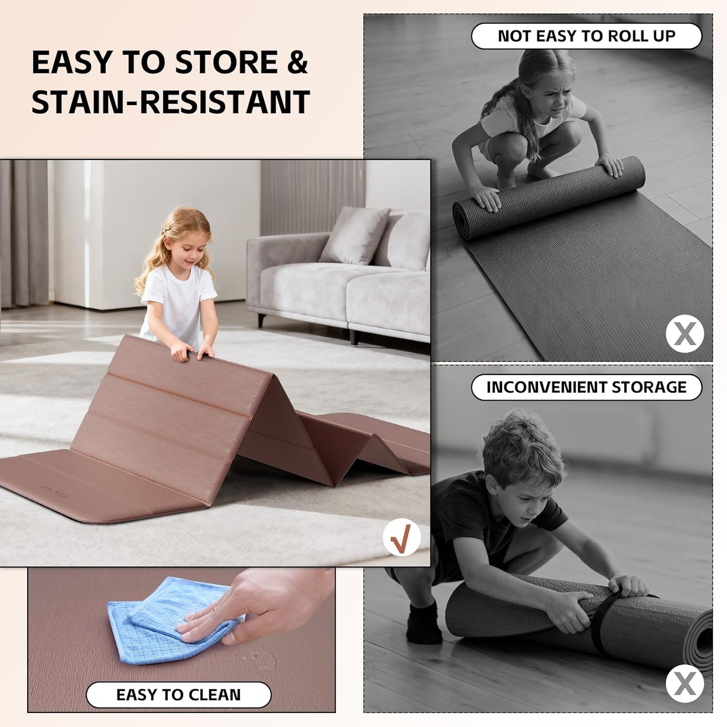 Extra Thick Foldable Yoga Mat,76" x 26" (10mm), SGS Certified TPE, Non-Slip & No Smell, 12-Fold Design for Ultra Portability And Easy Storage | for Yoga, Gym, Pilates, and Home Workouts