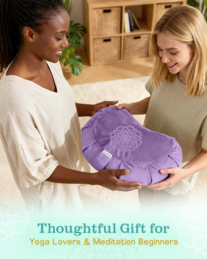 Hihealer Premium Crescent Meditation Cushion, Ergonomic Buckwheat Hull Floor Pillow for Adults, Comfortable Yoga Bolster for Meditation & Floor Sitting (Purple)