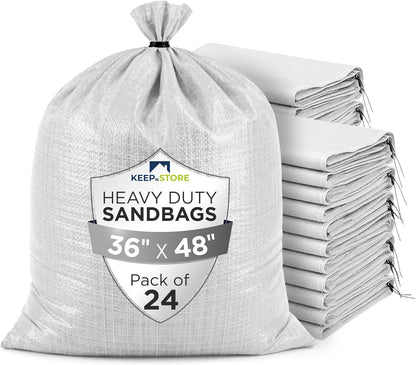 Heavy Duty Sand Bags Pack of 3, White Empty Sandbags with Built-In Ties, Woven Polypropylene UV Protection 1600 Hours, Fillable Sand Bags for Flood Control, Weight, 10x14 inches, 15 Pounds Volume