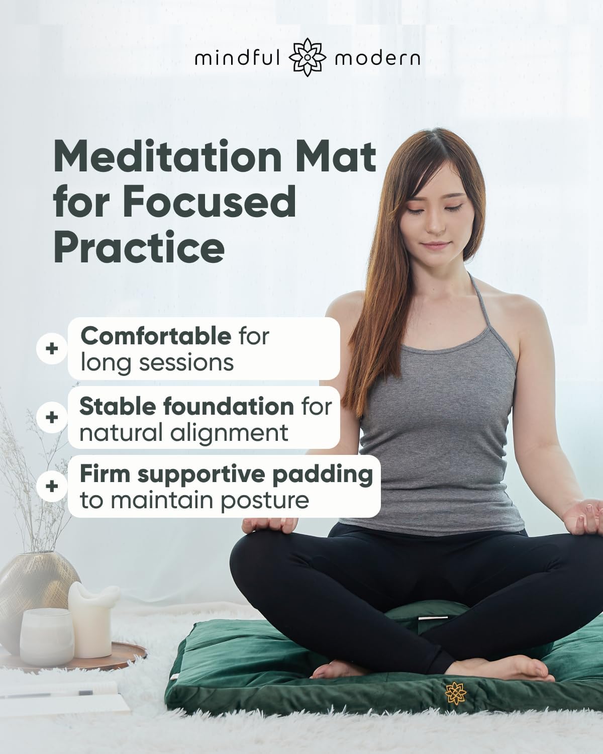 Mindful & Modern Zabuton Meditation Mat - Cotton Filled Yoga and Meditation Pad - Zabuton Meditation Cushion for Kneeling and Sitting Support - Large Rectangular Sitting Floor Pillow for Bench or Zafu