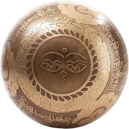 Premium Tibetan Singing Bowl Set – Handmade in Nepal Sound & Meditation Bowl – Spiritual Decor for Yoga, Wellness Spaces & Relaxation by Himalayan Bazaar (Brown & Red)