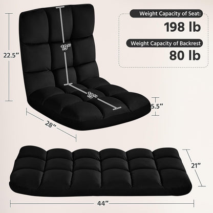 Yaheetech Adjustable Floor Chair with Back Support, Foldable Thick Padded Seat for Meditation&Gaming on Floor, Space Saving Lazy Lounger for Bedroom Dorm, Black