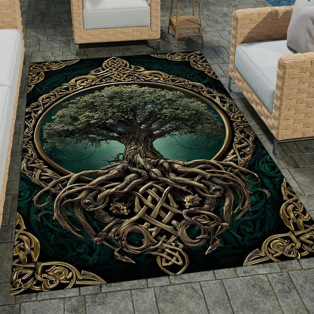 Tree of Life Rug for Living Room Bedroom – Yggdrasil Viking Area Rug Soft Non-Slip Carpet for Indoor Home Décor (Tree of Life Rug 05)