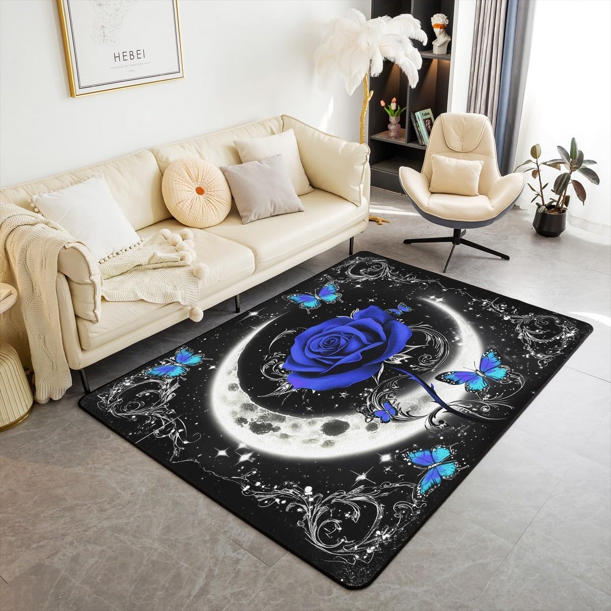 Feelyou Floral Rose Indoor Floor Mat Set,Romantic Blue Rose Rugs for Living Room Bedroom Area Rug 3x5,Boys Girls,Botanical Flower Rose Accent Rug Doormats Floor Mat for All Season