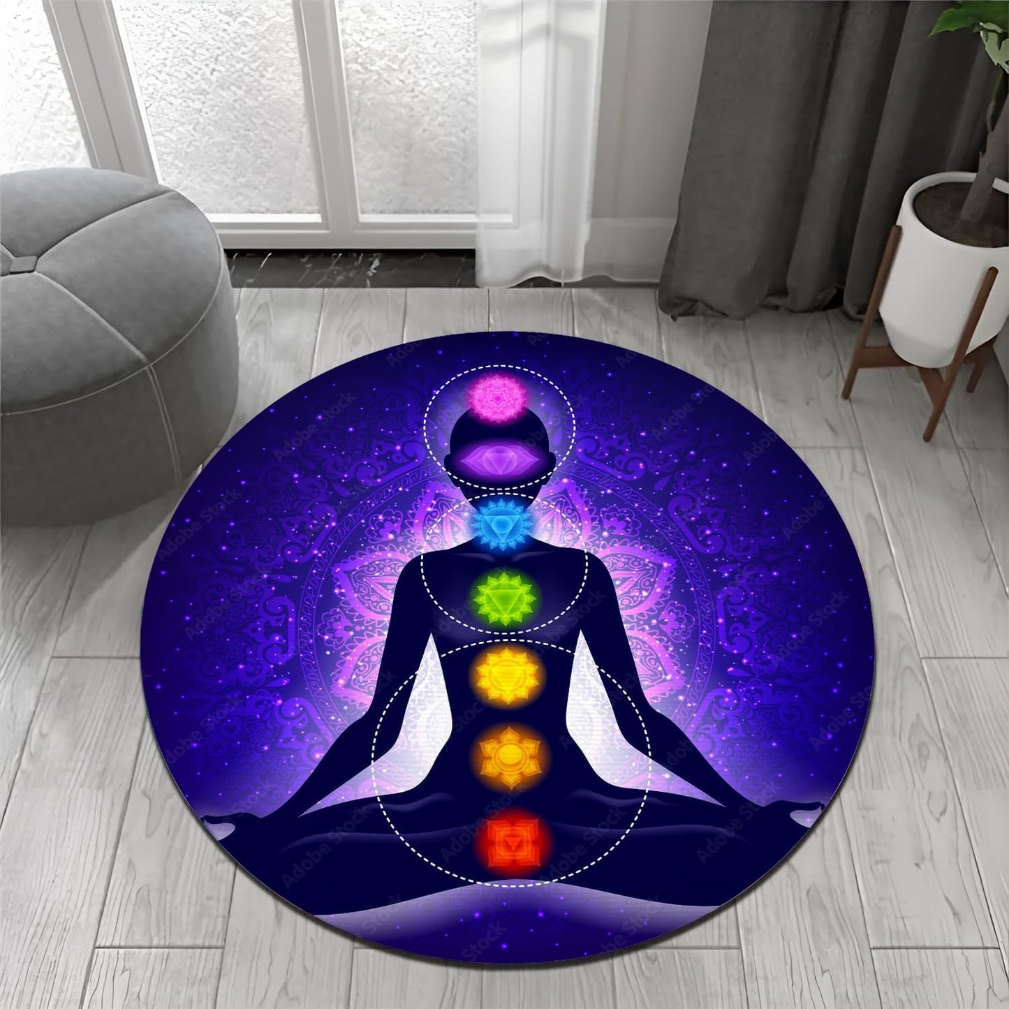 Chakra Round Area Rug, Non-Slip Meditation & Yoga Carpet for Living Room, Meditation Round Area Rugs, Modern Circular Bedroom Rug 57