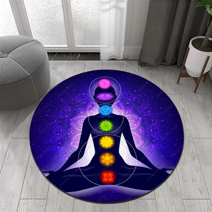 Chakra Round Area Rug, Non-Slip Meditation & Yoga Carpet for Living Room, Meditation Round Area Rugs, Modern Circular Bedroom Rug 57