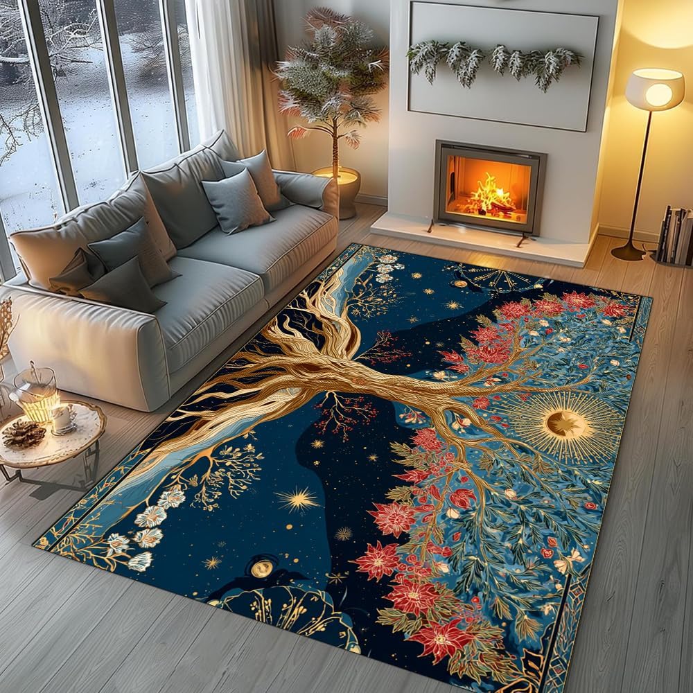 Tree of Life Area Rug – Bohemian Mandala Carpet for Living Room, Bedroom, Meditation Space, Yoga, Spiritual Home Décor – Large Soft Floor Mat for Indoor Decoration (TOL08)
