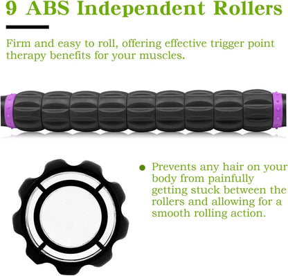 Muscle Roller Massage Roller Stick- Deep Tissue Fascia Blaster for Myofascial Pain Relief, Lymphatic Drainage & Body Sculpting, Handheld Physical Therapy & Recovery Tool (Gray black-18 inch)