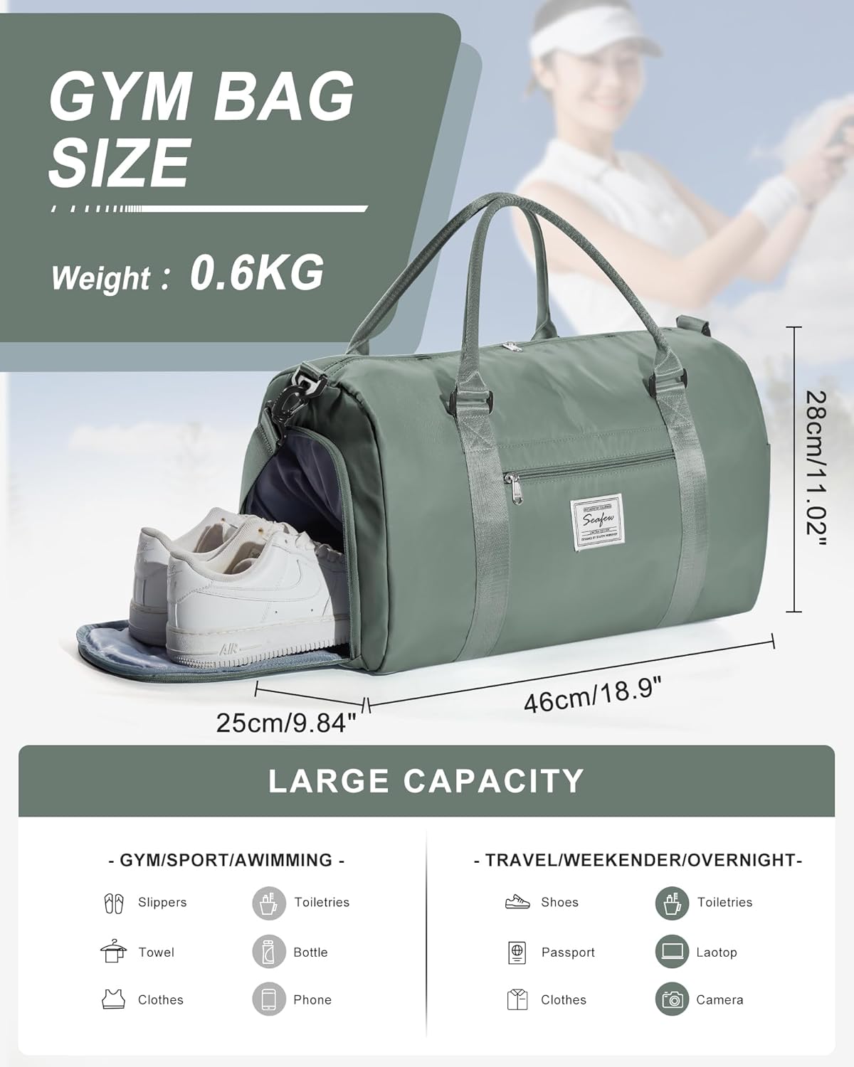 Gym Bag Womens Mens with Shoes Compartment and Wet Pocket Travel Duffel Bag for Women for Plane Sport Gym Tote Bags Swimming Yoga Waterproof Weekend Overnight Carry on Bag Hospital Holdalls - Colors B