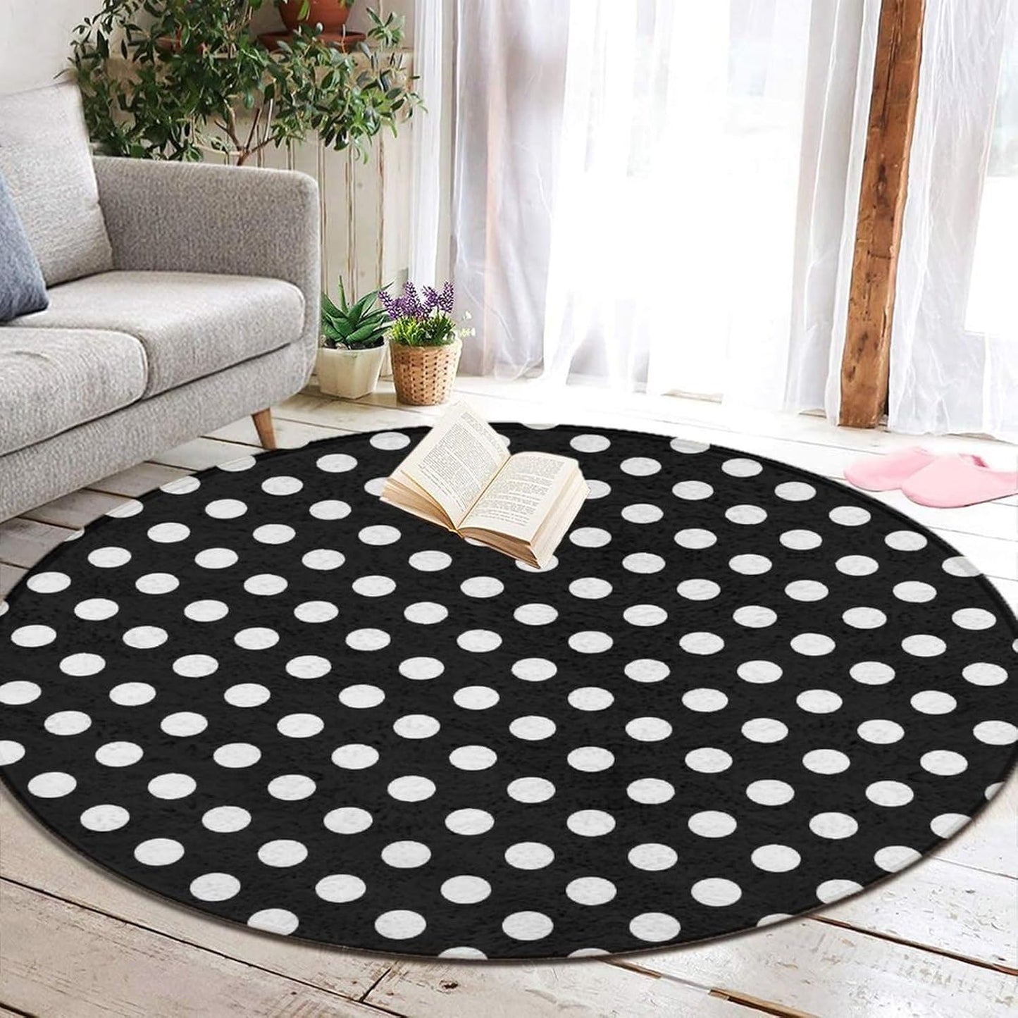 Soft Round Yoga Carpet, Large Home Decor Mat, Non-Slip Machine Washable Kitchen Office Circle Rug Compatible with Cool Norse Viking Vegvisir Runic Compass