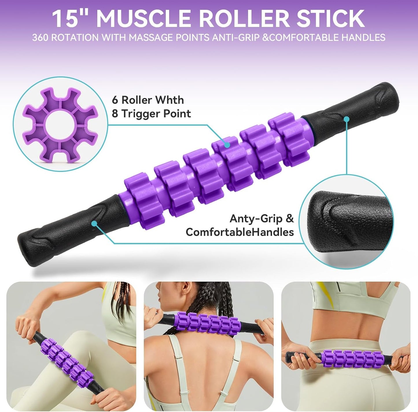 Krightlink 5-in-1 Foam Roller Set - Deep Tissue Muscle Recovery Kit with High Density Exercise Roller, Massage Ball, Resistance Band & Carry Bag for Physical Therapy & Pain Relief (Black)