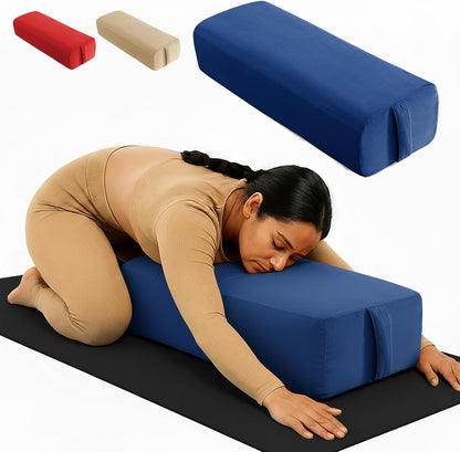 Rectangular Yoga Bolster Pillow for Meditation, Yoga & Back Support – Soft Meditation Cushion with Removable Hand Wash Cotton Cover & Carry Handle (beige)