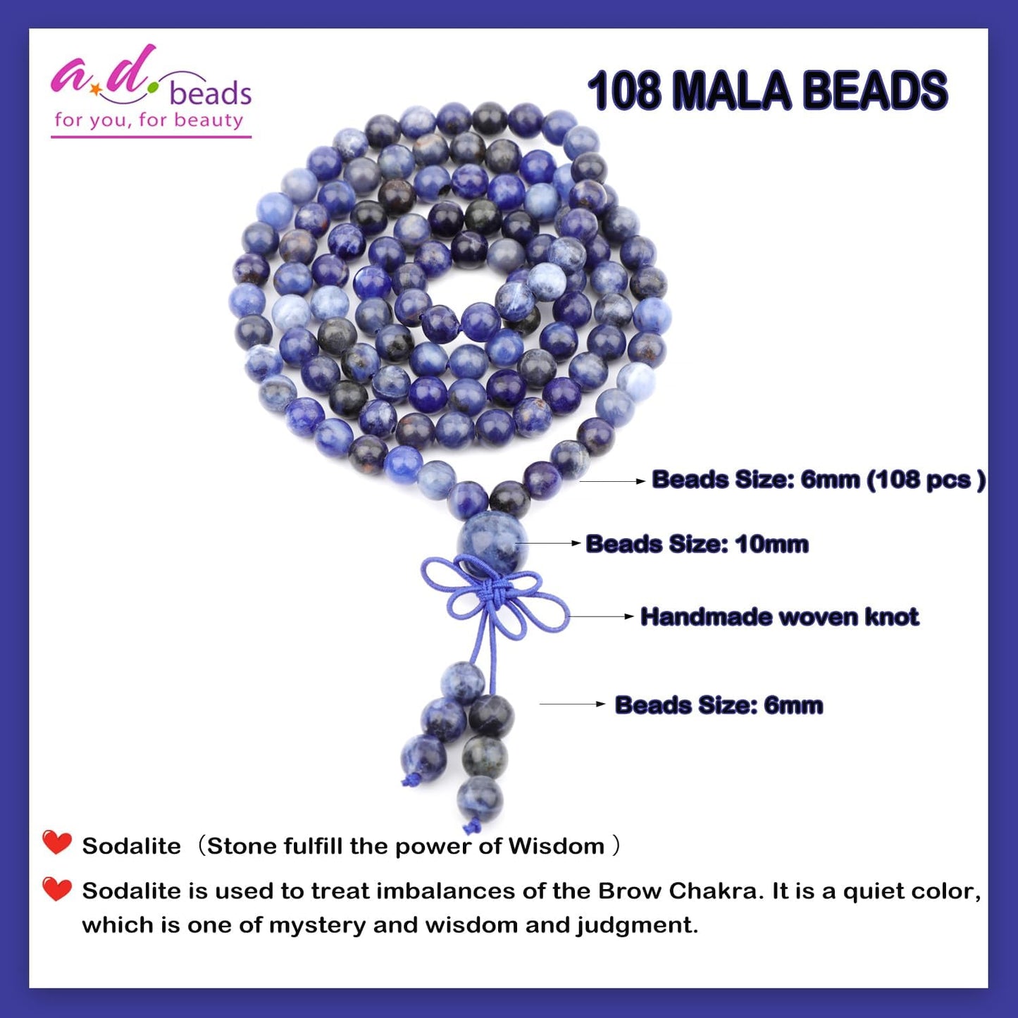 AD Beads 6mm 8mm 108 Prayer Mala Jasper Elastic Bracelet - Handmade Yoga Meditation Healing Power Energy Gifts for Unisex Adult.