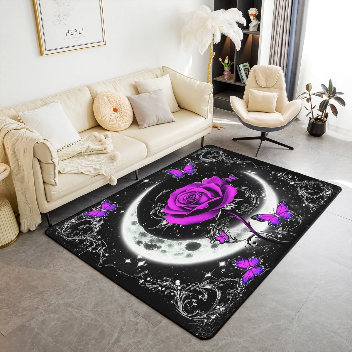 Feelyou Floral Rose Indoor Floor Mat Set,Romantic Blue Rose Rugs for Living Room Bedroom Area Rug 3x5,Boys Girls,Botanical Flower Rose Accent Rug Doormats Floor Mat for All Season