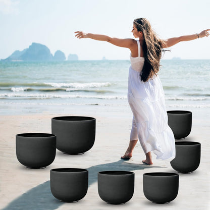 Ryan Dvan 432Hz 7"-12" Set of 7 Crystal Singing Bowl Set ¨C Gradient Color Quartz Bowls for Chakra Healing, Meditation, Sound Bath & Yoga.Sound Therapy Tools with Suede Mallets & O-Rings.