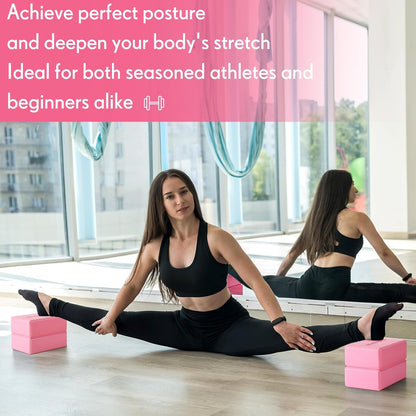 RoundFunny 4 Pack Yoga Blocks Non Slip Pilates Brick Foam Blocks Pilates Dance Gymnastics Workout Fitness Props Tool for Stretching Meditation and Exercise