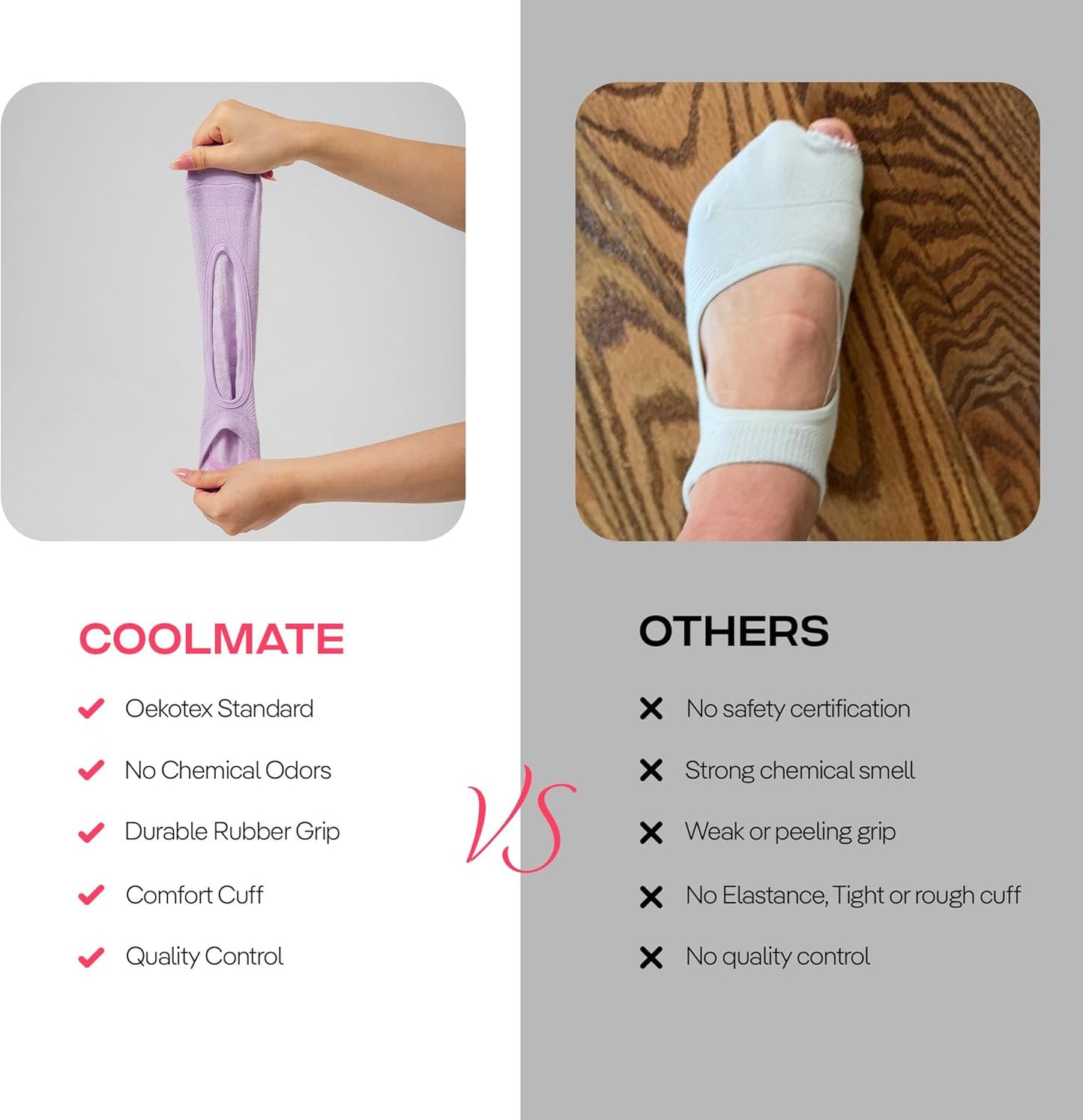 COOLMATE Pilates Socks with Grips for Women, Yoga Socks, Crew Non Slip Women for Barre, Pilates Gifts for Women - Colors A