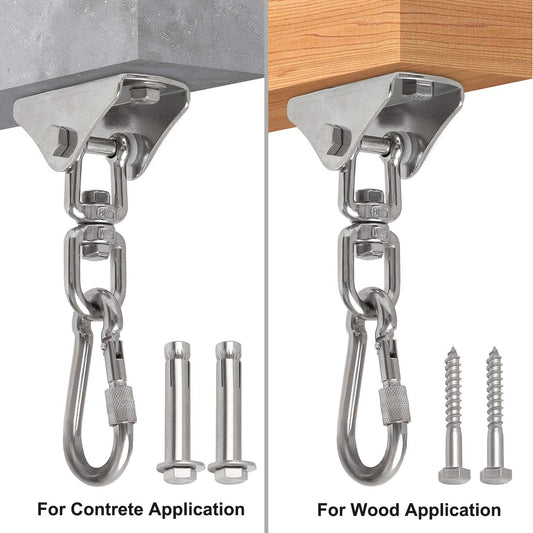 Hammock Hanging Chair Hardware kit, 1000LB Capacity Heavy Duty 360°Rotate Swing Antirust Stainless Steel 304S Safety Lock Carabiner Hooks for Swing Set,Chair,Yoga,Multiple Indoor Outdoor Gym,Sandbag