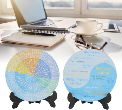 YUYTE 2pcs Feelings Wheel Emotions Chart, Emotion Wheel with Premium Poplar Wood Stand for Bedrooms Living Rooms Offices Yoga Meditation Spaces, Office Desk Decor