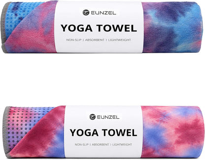 Eunzel Yoga Towel,Hot Yoga Mat Towel with Grip Dots Sweat Absorbent Non-Slip for Hot Yoga, Pilates and Workout 24" x72", Purple & Blue