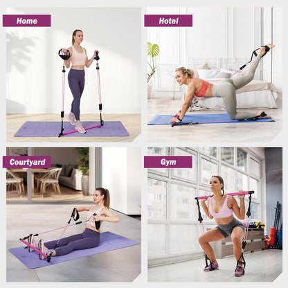 Upgraded Pilates Bar Kit with Resistance Bands Natural Latex for Women & Men, Heavy-Duty Stainless Steel Multifunctional Yoga Pilates Stick for Home Gym Exercise Fitness Equipment Full-Body Workouts