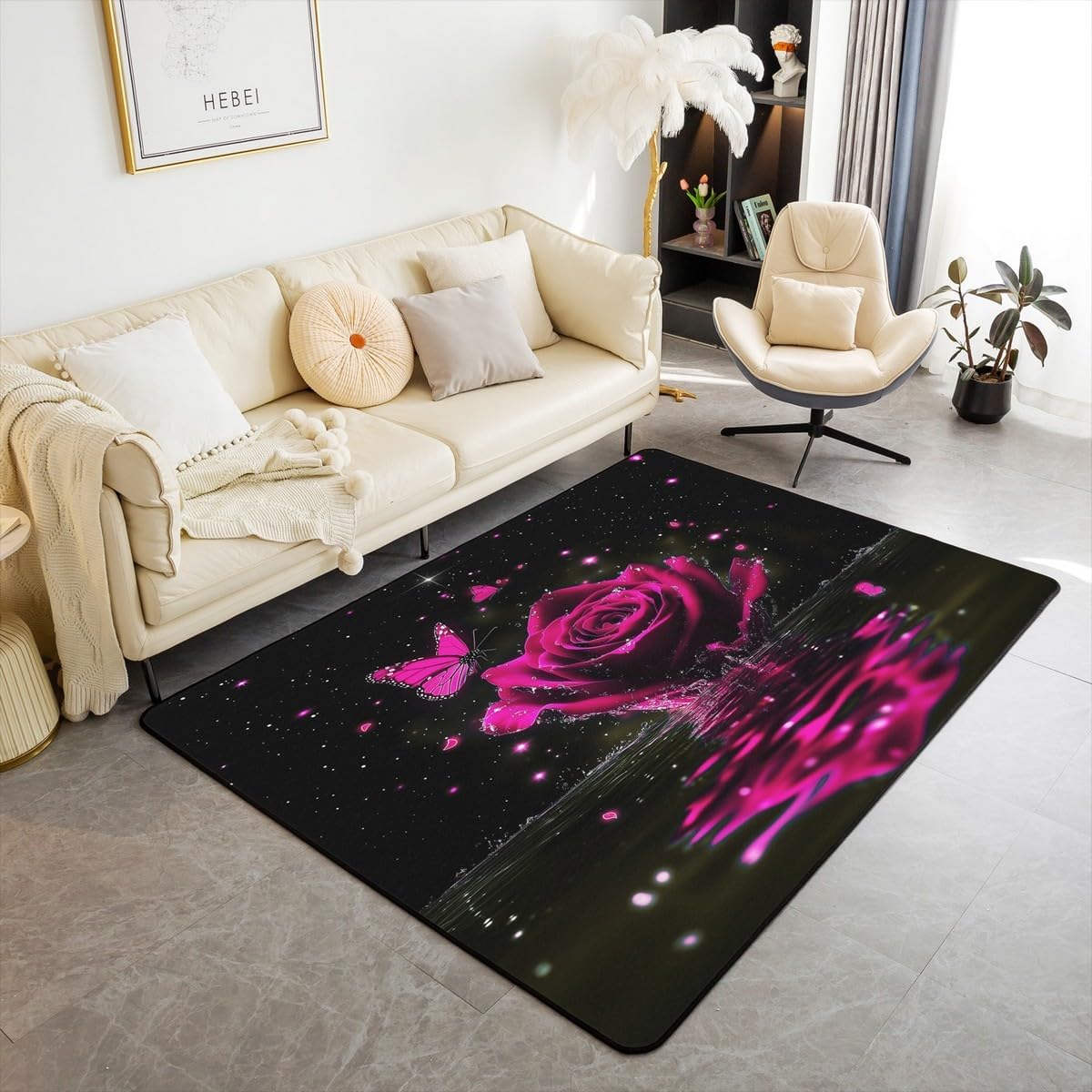 Feelyou Floral Rose Indoor Floor Mat Set,Romantic Blue Rose Rugs for Living Room Bedroom Area Rug 3x5,Boys Girls,Botanical Flower Rose Accent Rug Doormats Floor Mat for All Season