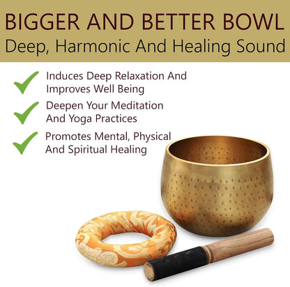 DharmaObjects Tibetan Ring Gong Meditation Singing Bowl Mallet Cushion Set (Jumbo)