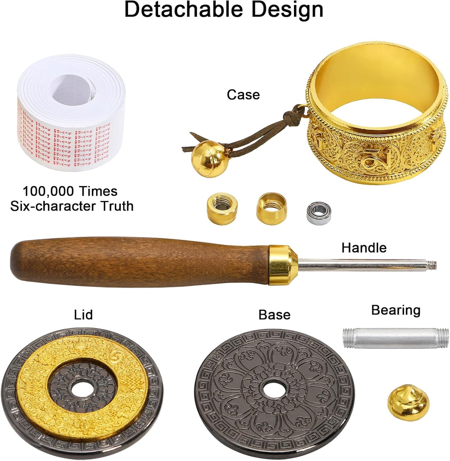 Foraineam Handheld Prayer Wheel with Tibetan Buddhist Six-Character Truth Buddha Scriptures, Wooden Handle Buddhist Turn Praying Instrument for Praying, Blessing, Yoga, Relaxing, Healing, Meditation
