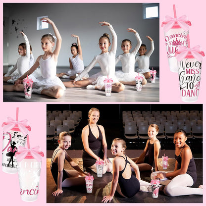 Geyoga 12 Pcs Yoga Dancer Appreciation Gifts Bulk for Women 24 oz Plastic Ballet Dance Reusable Tumbler Cup with Lid Straw Ribbon Bow for Dancer Team Gift Performance Competition Birthday Party Favor