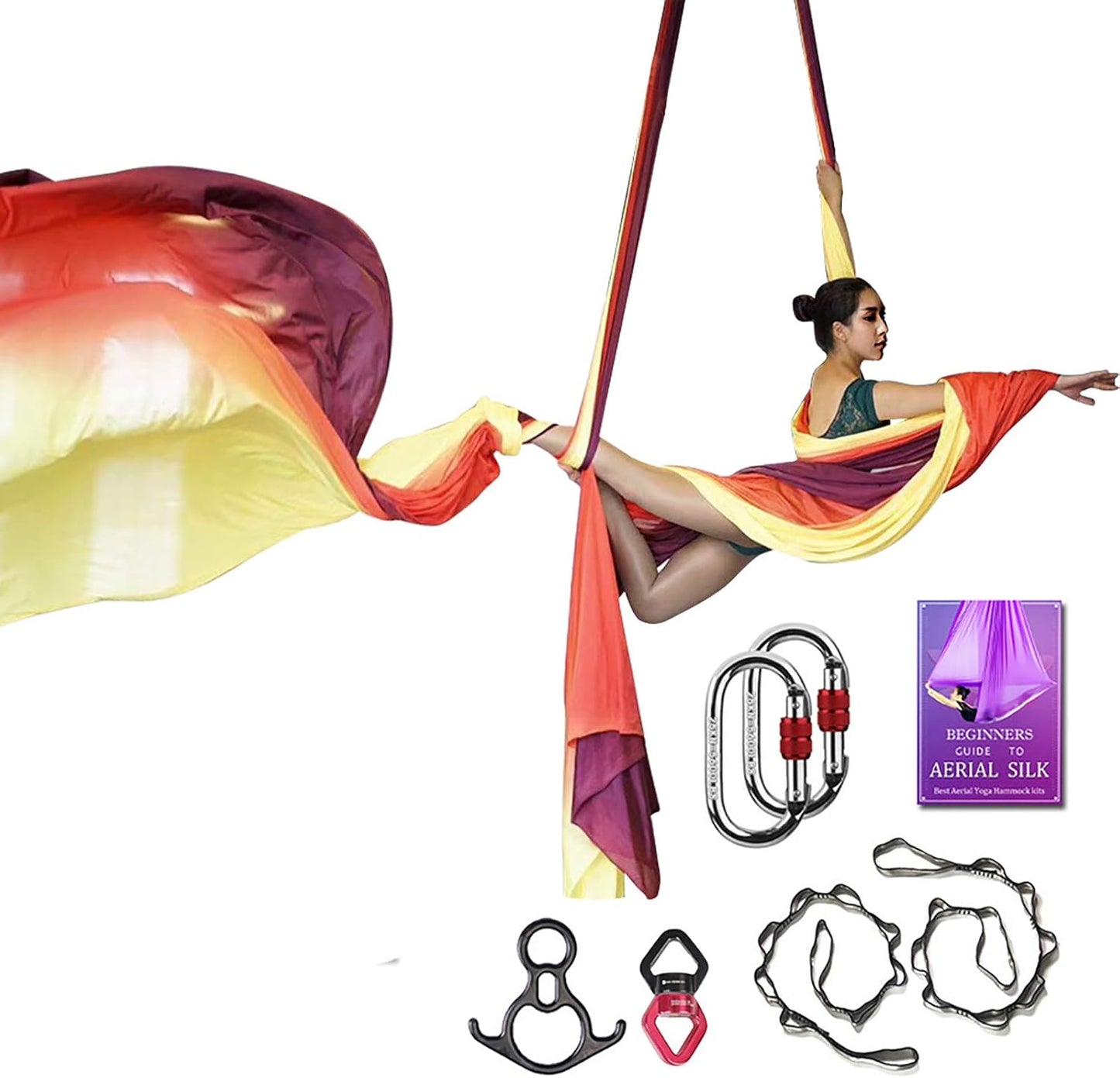 Deluxe Aerial Silks Equipment Set - 11 Yards Aerial Yoga Hammock Swing for Acrobatic, Circus Arts, Dance (L:10m W:2.8m)