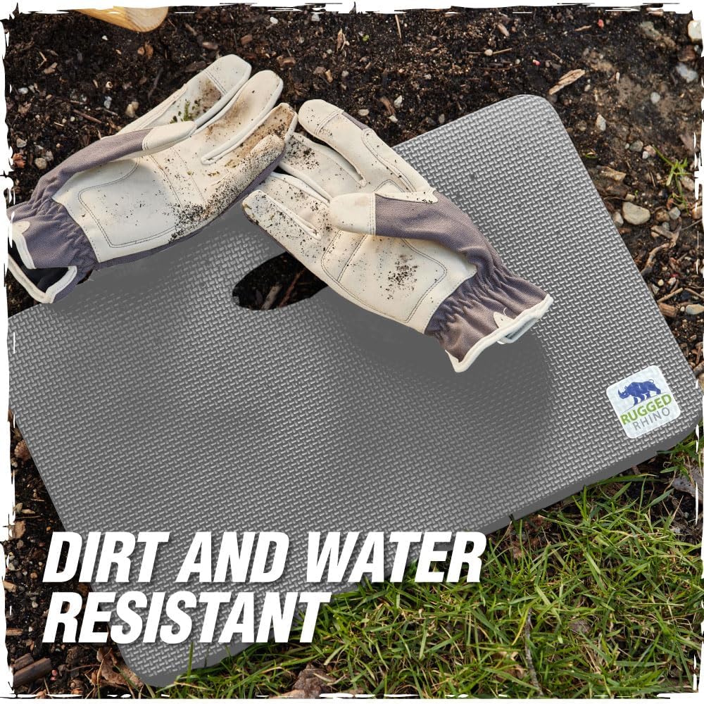 RUGGED RHINO Heavy Duty Patent Pending Kneeling Pad, Shock Absorbent Thick Knee Pads, Holds Up to 300 lbs, Protect Knees from Hard Concrete Surfaces, For Mechanics, Yard Gardening, Gym, Slate Gray