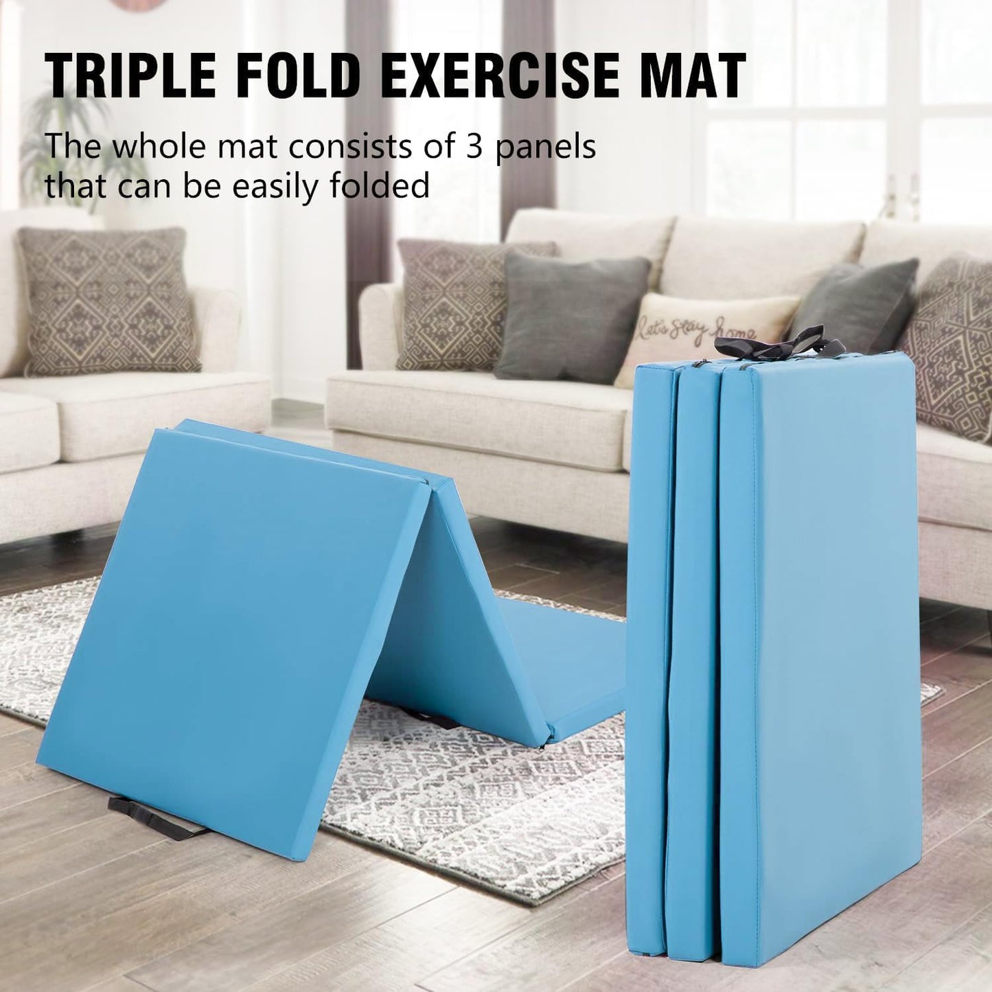 Gymnastics Tumbling Mat Portable Gymnastics Mat Foldable Tumbling Mat 2ft W 6ft L/4ft W 6ft L/4ft W 8ft L/4ft W 10ft Exercise Mat Yoga Mat with Carrying Handles for Yoga Gymnastics