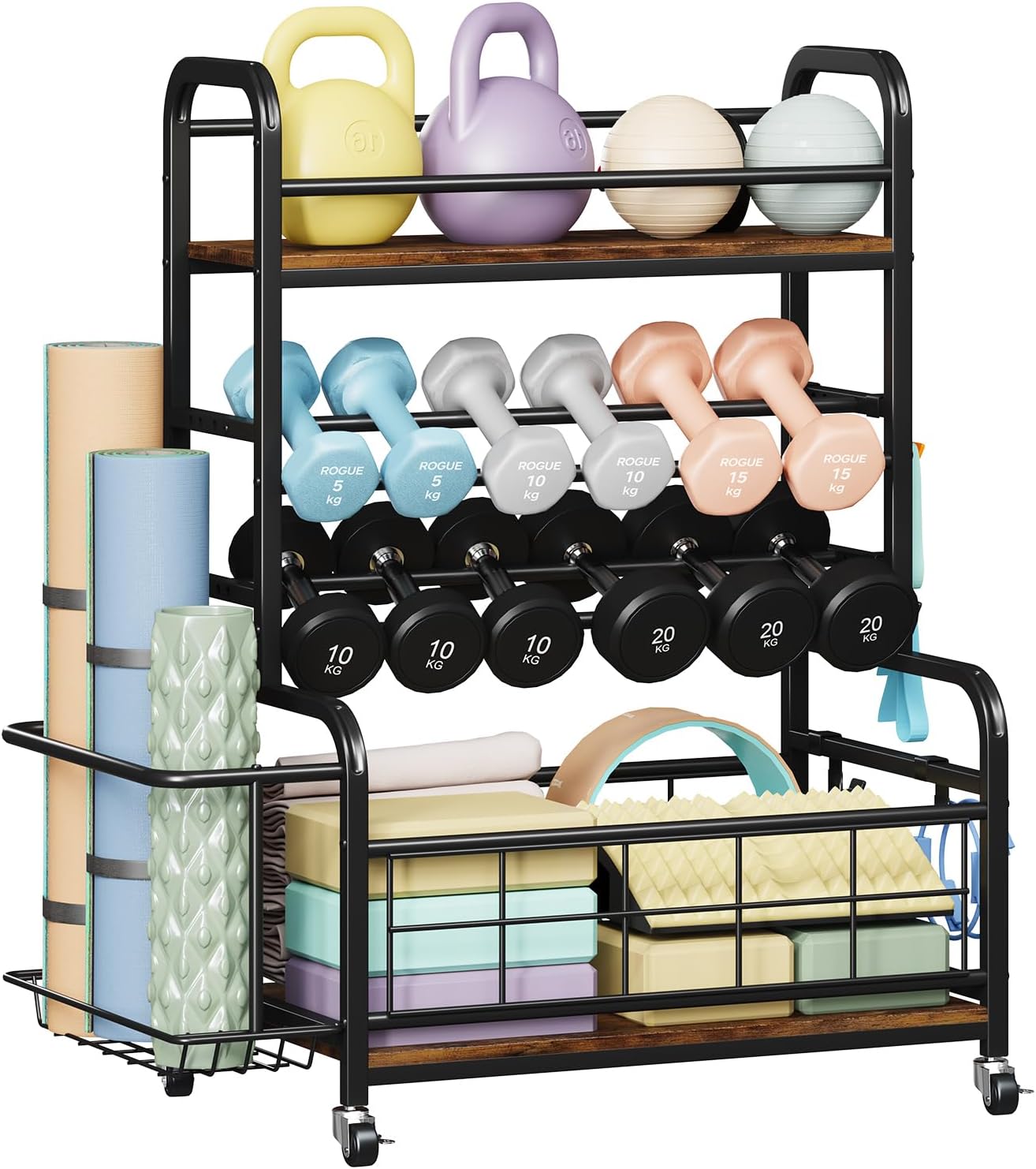 Homeiju 450LBS Dumbbell Rack,Weight Rack for Dumbbells,Weight Rack for Home Gym,Home Gym Storage for Strength Training Dumbbell Racks Stand with Wheels&Hooks