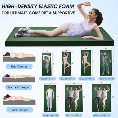 CYMULA Memory Foam Camping Mattress Pad,3inch Sleeping Pad for Camping,Non-Slip Bottom Floor Cot Car Mattress Bed with Retaining Portable Roll up Mattress Pad Mat for Travel Truck Guest Bed Tent
