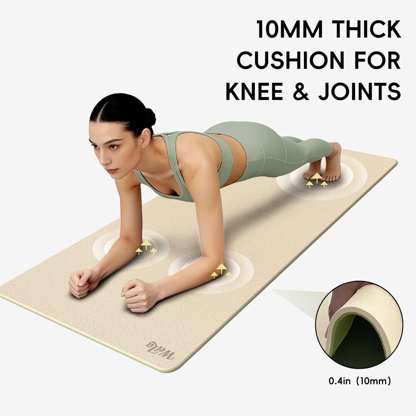 WEILA Extra Thick 10mm Yoga Mat - Non-Slip TPE Fitness Mat for Yoga, Pilates & Workout, 76"x28" Large Dual-Color with Carry Strap for Travel, Gym, Home