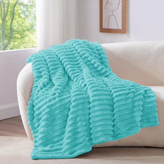 BEDELITE Fleece Throw Blanket for Couch - 300GSM Soft & Warm Fluffy Cream White Blanket, Decorative and Giftable Striped Blankets for Women, Men, 50"x60" - Colors A