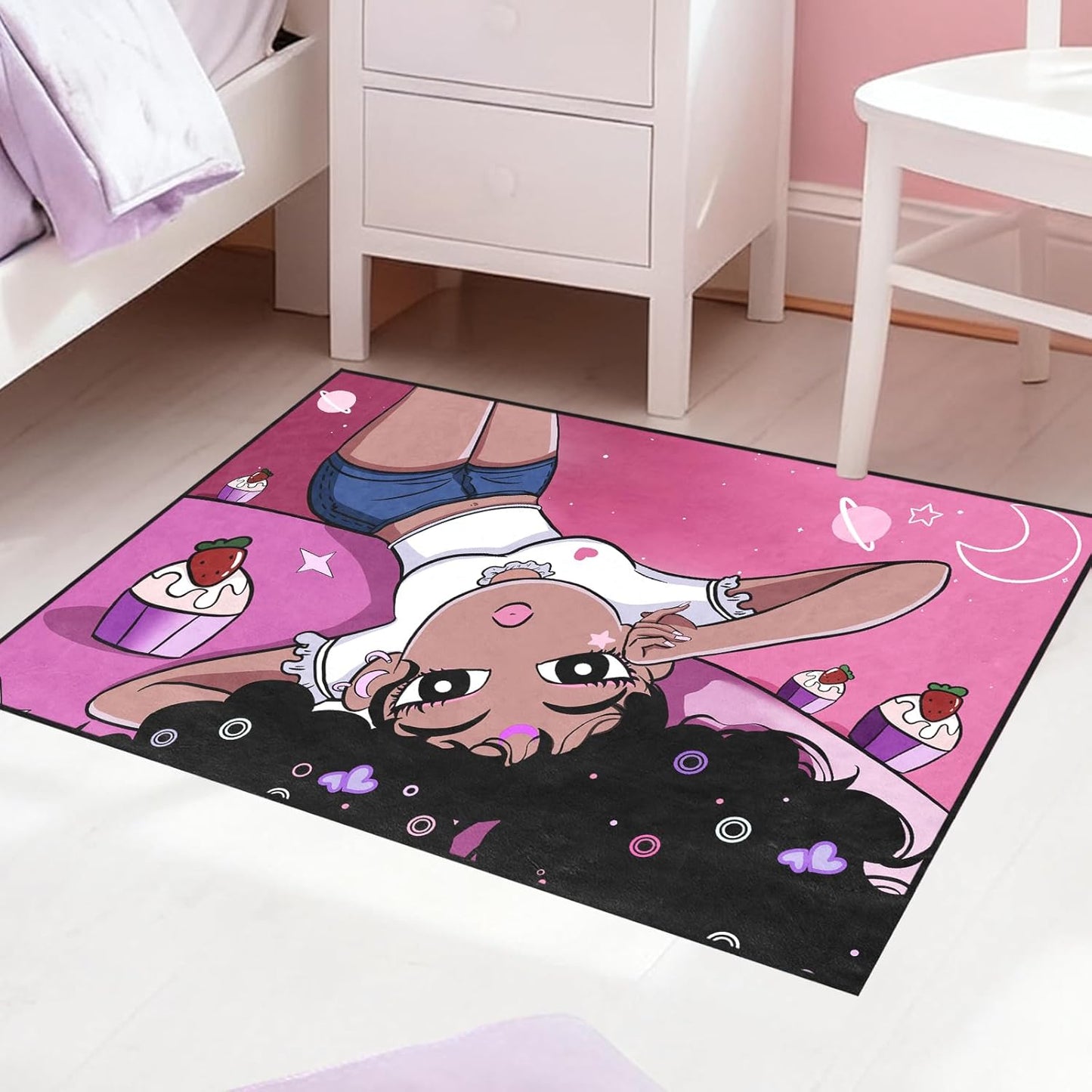 Black Girl Area Rug for Bedroom African Black Girls Floor Rugs for Living Room Playroom Cartoon Art Home Decor Soft Yoga Mats for Women Afro Purple 47" x 31" (2.7 x 3 Feet)
