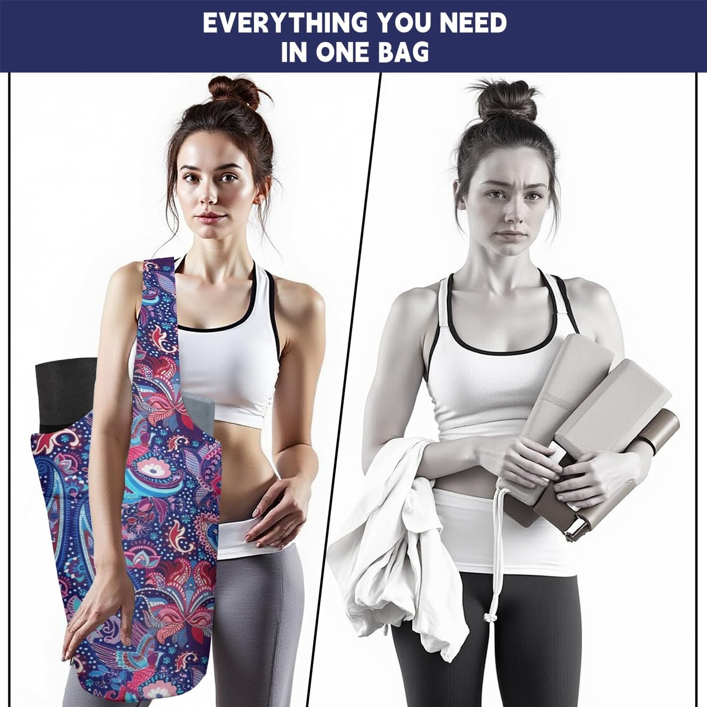 Yoga Mat Bag Carrier for Women with Side Large Pocket Durable Linen Workout Gym Travel Storage Pilates Mats