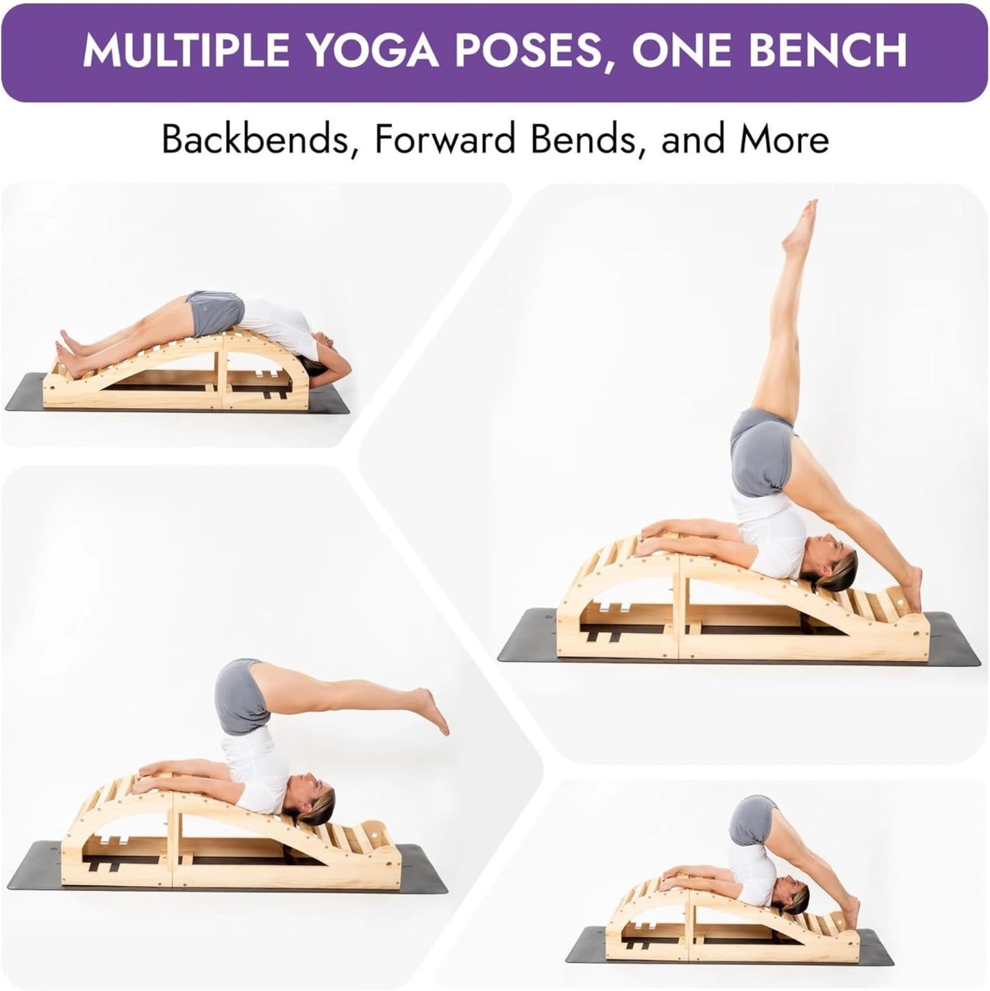 Yogikuti Iyengar Yoga Viparita Dandasana Bench – Wooden Back Bending Bench for Deep Stretching and Flexibility | Large Back Bender for Enhanced Support