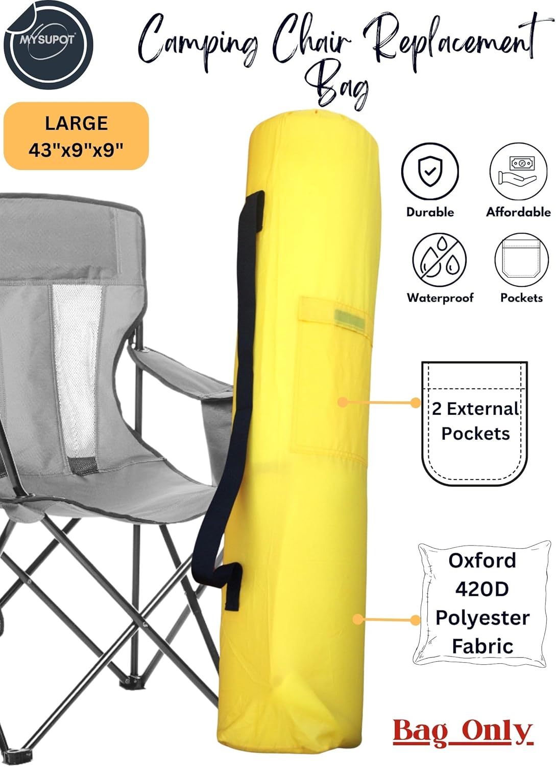 Replacement Bag for Folding Camping Chair, Portable Camp Chair, Hammock, Yoga Mat, Umbrella, Tents, Tripods, Fishing Poles - 420D Oxford Polyester Fabric