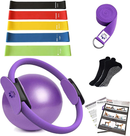 YXILEE Pilates Ring Circle Set - Workout at Home Workout Equipment Women - Booty Bands Stretching Equipment Pilates Mini Exercise Ball for Legs Arms and Thighs