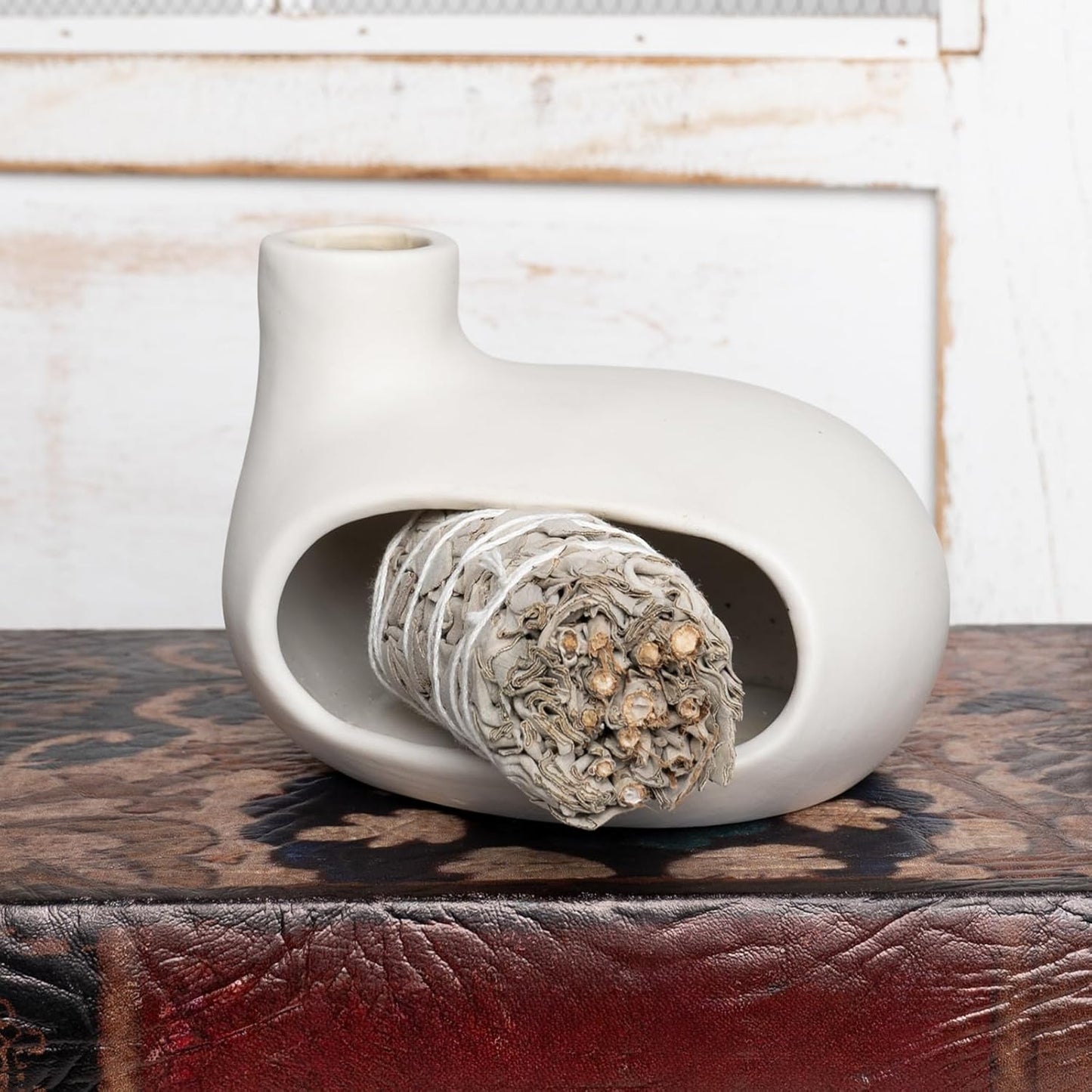 MOUGIGI Terracotta Palo Santo Holder - Modern Chiminea Incense Burner for Yoga, Meditation, and Energy Cleansing - Wood Sticks Dish, Sage Ash Catcher, Smudge Bowl, Cone Burner - Unique Meditation Gift