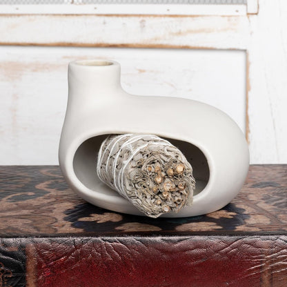 MOUGIGI Terracotta Palo Santo Holder - Modern Chiminea Incense Burner for Yoga, Meditation, and Energy Cleansing - Wood Sticks Dish, Sage Ash Catcher, Smudge Bowl, Cone Burner - Unique Meditation Gift